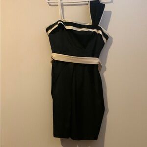 Elegant Black and Cream One-Shoulder Dress